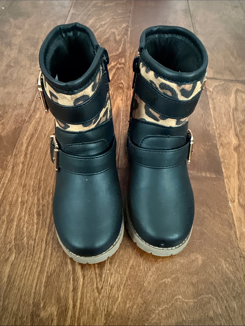 Kids Black and Leopard Ankle Boots - Stylish Winter Footwear